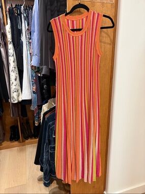 Sleeveless Ribbed Maxi Dress in Orange & Pink Stripe